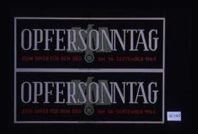 Opfersonntag. Dein Opfer fur den Sieg am 14 September 1941