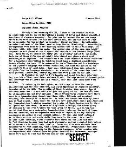 Daniel C. Buchanan memo to N. F. Allman regarding Japanese Nisei Project
