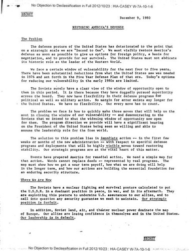 Report on restoring America's defense