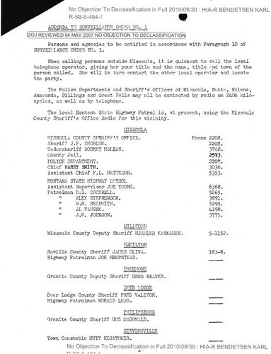 Immigration and Naturalization Service Detention Station, Fort Missoula, Montana, Addenda to Surveillance Order No. 1