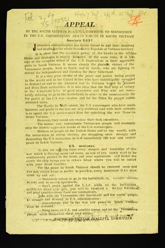Appeal by the South Vietnam peaceful committee to servicemen in the U.S. Expeditionary Armed Forces in South Vietnam