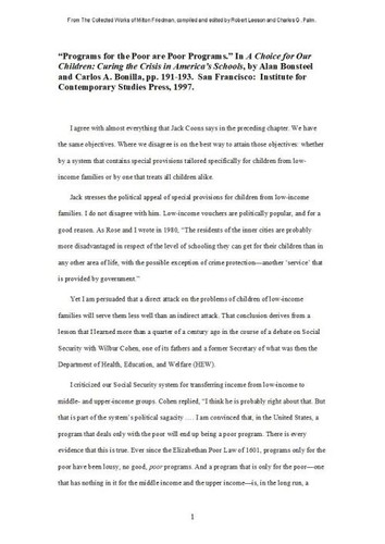 Programs for the Poor Are Poor Programs