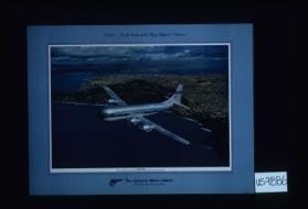 United States. One of Pan American's new double-decked Clippers leaving San Francisco for Hawaii and the Orient