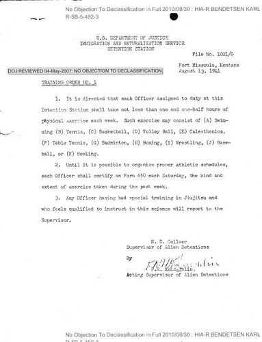 Immigration and Naturalization Service Detention Station, Fort Missoula, Montana, Training Order No. 1