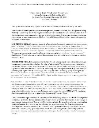 Nobel Money Duel: Why Bretton Woods Failed