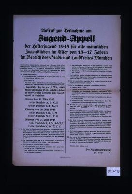 Jugend-Appell der Hitlerjugend 1945 fur alle mannlichen Jugendlichen im Alter von 13-17 Jahren im Bereich des Stadt und Landkreises Munchen