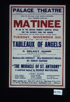 Palace Theatre ... matinee in aid of the British Women's Hospital Appeal for the Nation's Fund for Nurses