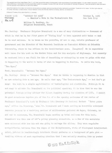 Between Two Ages: America's Role in the Technetronic Era