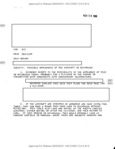 DDO/CATF memo to DCI regarding possible appearance of MIG aircraft in Nicaragua