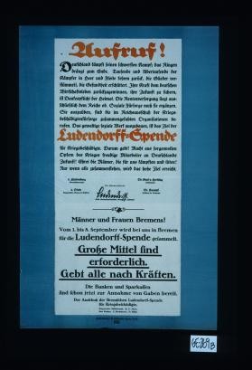 Aufruf! ... Ludendorff-Spende fur Kriegsbeschadigte. Darum gebt!