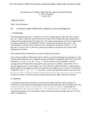 Memorandum on uniformly best tests for a special class of problems