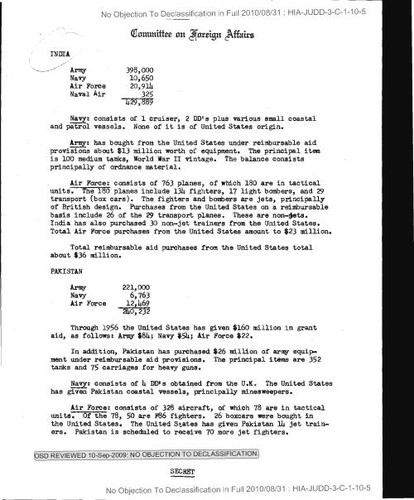 Committee on Foreign Affairs summary of India and Pakistan armed forces