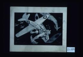 Poster depicting a US airplane knocking out a Japanese plane