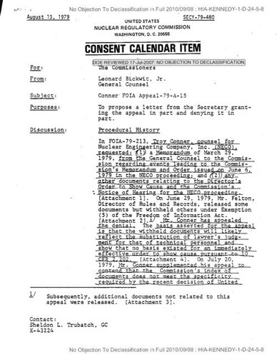 Leonard Bickwit Jr. consent calendar item regarding Conner FOIA appeal, with attachments