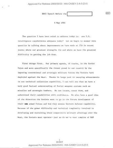 Deputy director of central intelligence speech regarding US intelligence capabilities