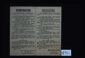 Bekanntmachung. Der Lebensmittelverkahr im Generalgouvernement Warschau richtet sich nach folgenden Bestimmungen ... Kalisch, Turek, den 18. April 1916 ... Ogloszenie ... Niemiecki Naczelnik Powiatowy, Hahn, Tajny radca rejencyjny