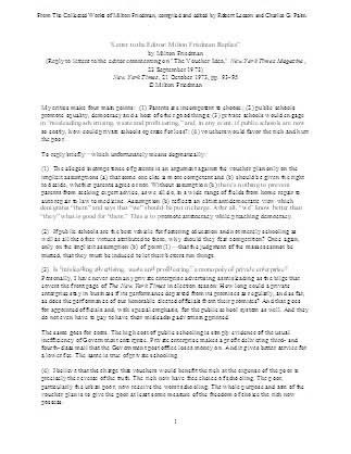 Milton Friedman Replies