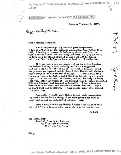 Robert Murphy letter to Cardinal Francis J. Spellman