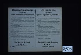 Bekanntmachung. Nachtrag zu meiner Bekanntmachung ... der Verbrauch fur samtliche Einwohnererheblich heruntergesetzt wird ... Kalisch, den 4. Februar 1916. ... Ogloszenie. ... Niemiecki Naczelnik Powiatowy, Hahn, Tajny radca rejencyjny
