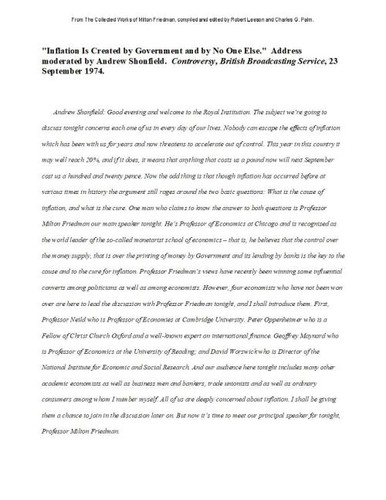 Inflation Is Created by Government and by No One Else