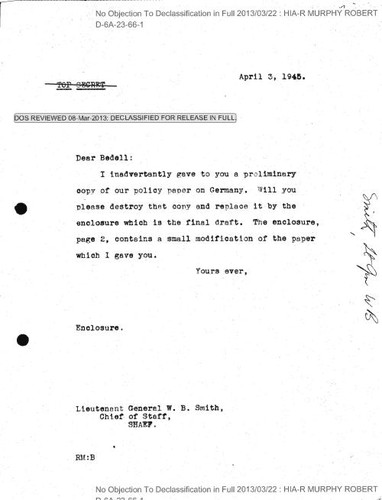 Robert Murphy letter to W. B. Smith regarding policy paper on Germany