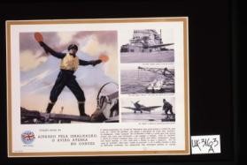 Aviacao naval N.6. Ajudado pela sinalisacao, a aviao aterra no conves