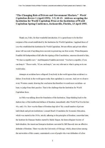 The Changing Role of Private and Government Markets