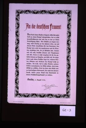 An die deutschen Frauen! ... [signed] Wilhelm