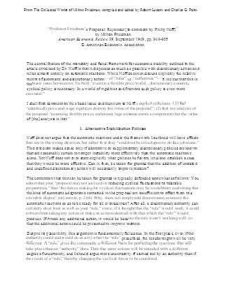 Professor Friedman's Proposal: Rejoinder