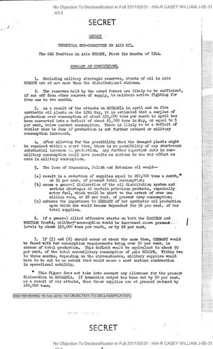 Technical Sub-Committee on Axis oil: The oil position in Axis Europe, first six months of 1944, summary of conclusions