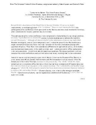 Letter to the Editor: The Mont Pèlerin Society