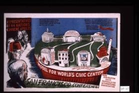 Representatives of 44 nations convene April 25. Model for world's civic center. San Francisco Conference. from Dumbarton Oaks, proposals for international organization