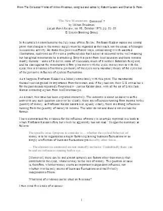 The New Monetarism: Comment