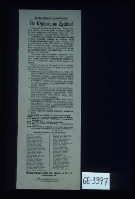 Do wyborcow Zydow! ... haslo polaczenie wznioslych zasad wiary naszych praojcow z idealami ducha polskiego