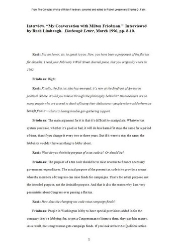 My Conversation with Milton Friedman