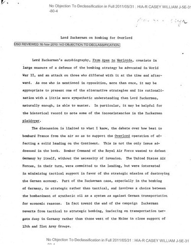 Lord Zuckerman on bombing for Overlord