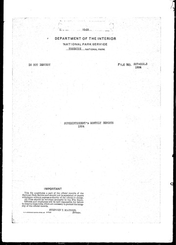 Yosemite Superintendent Monthly Report Misc 1924