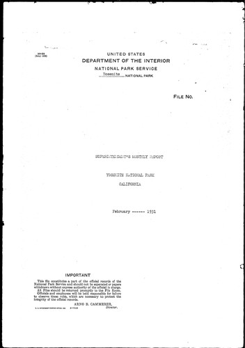 Yosemite Superintendent Monthly Report Feb 1931