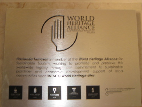World Heritage Alliance Plaque of Hacienda Temozon in Dedication to Sustainable Tourism and Worldwide Legacy
