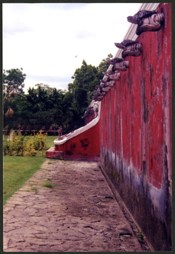 Hacienda Temozon Front Wall in process of restoration, from side