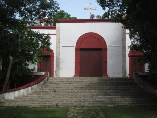 Steps and entrance to Church, Hacienda Temozon, closeup