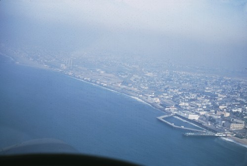 Aerial view of Redondo Beach, California, includes the pier and the surround area. January 1, 1953