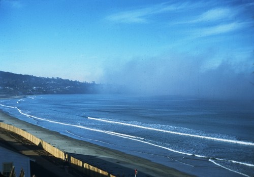 Fog bank moving towards the shore in La Jolla, California. December 29, 1949