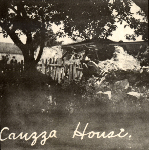 The ruins of the Cauzza House, near the Marshall Ranch in Tomales, after the earthquake of April 18, 1906, Marin County, California [photograph]