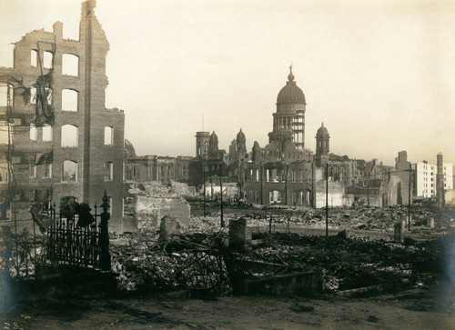 City Hall from Van Ness Avenue, San Francisco Earthquake and Fire, 1906 [photograph]