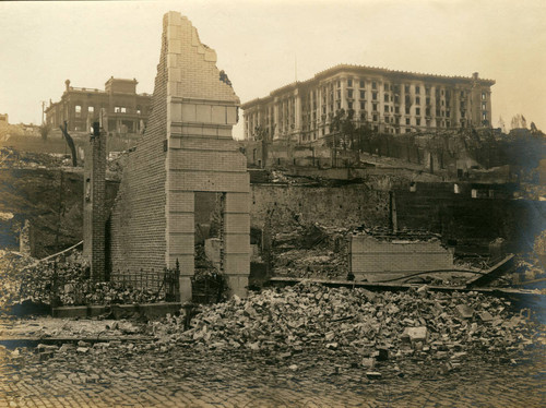 Fairmont Hotel and Flood Mansion from Bush Street, San Francisco Earthquake and Fire, 1906 [photograph]