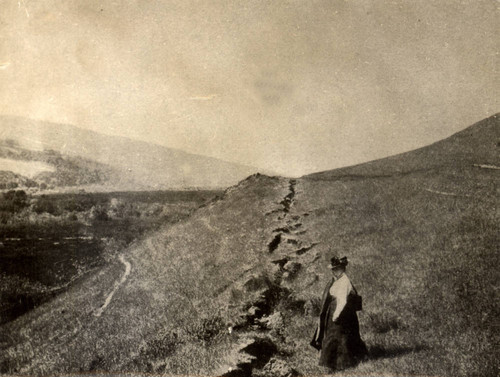 Botanist Alice Eastwood stands along the fault trace, near Olema ...