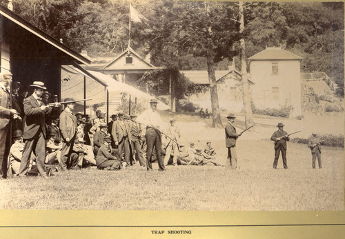 Members of the Country Club practice trap shooting, Bear Valley, Marin County, California, circa 1895 [photograph]