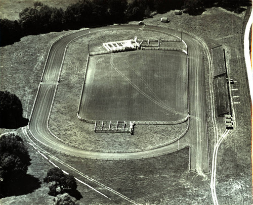 Aerial view of the arena at the Bear Valley Ranch, Marin County, California, circa 1947 [photograph]
