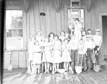Cleaning the 4-H Club Room at the Northwestern Pacific Depot in Tomales,  Marin County, November 1931 [photograph]  Calisphere